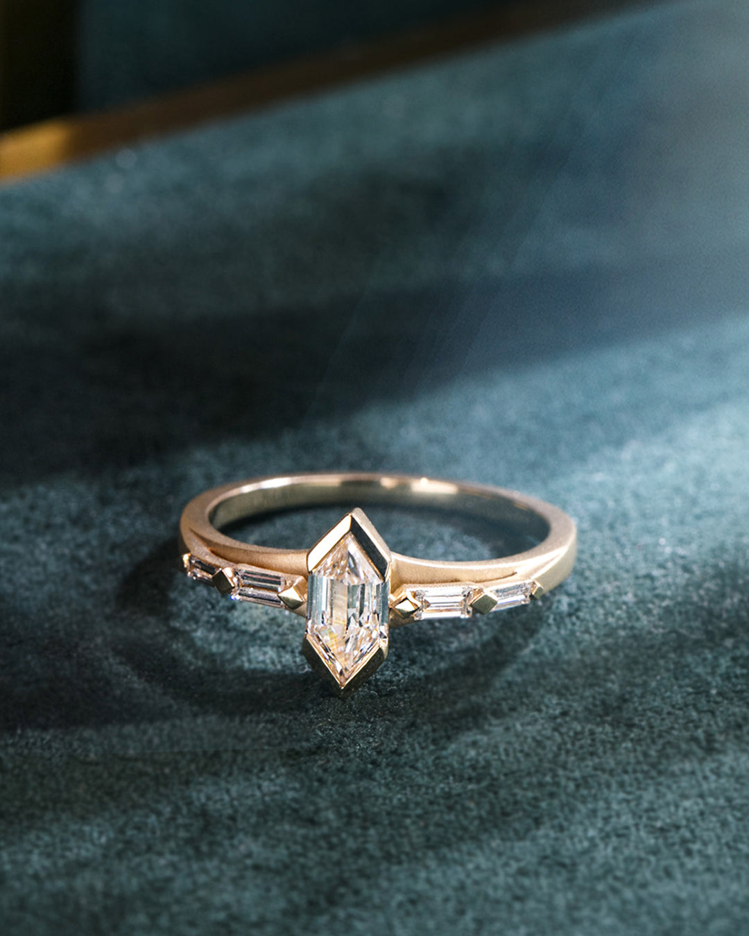 Elongated Hexagon Diamond 18K Gold Ring