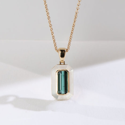 Natural Tourmaline & Mother-of-Pearl 18K Gold Necklace