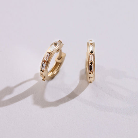 Baguette Diamonds 18K Gold Ear Hoops