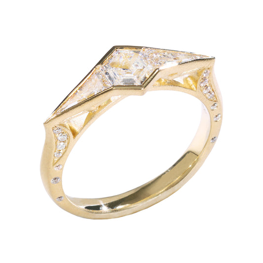 Natural Hexagon and Triangle Diamond 18K Gold Ring