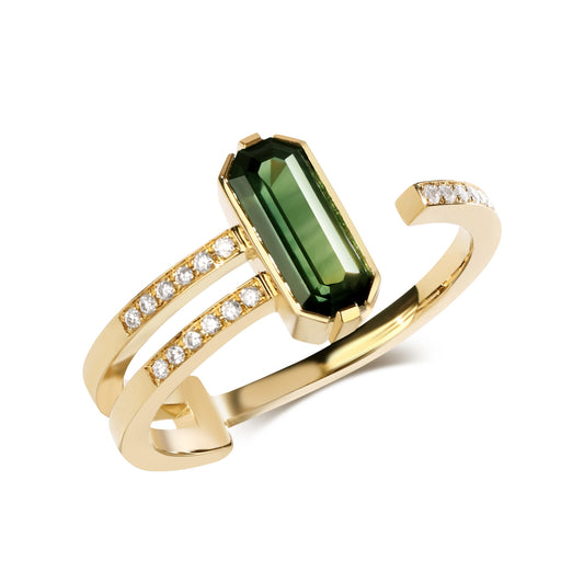 Green Sapphire & Diamond 18K Gold Ring
