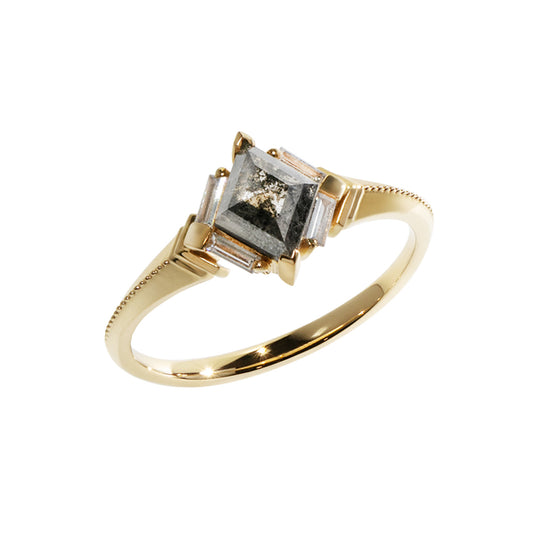 Lozenge-cut Salt & Pepper Diamond 18K Gold Ring