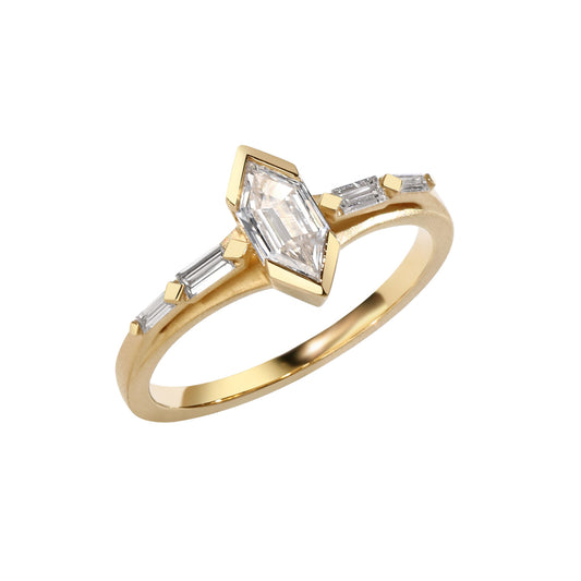 Elongated Hexagon Diamond 18K Gold Ring
