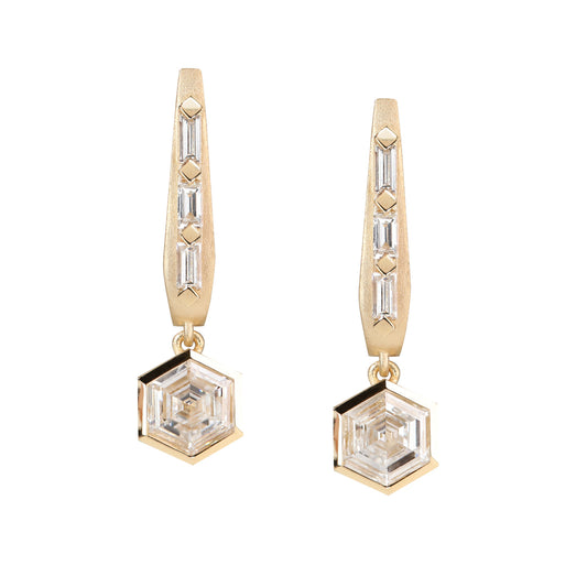 Hexagon Diamond 18K Gold Earrings
