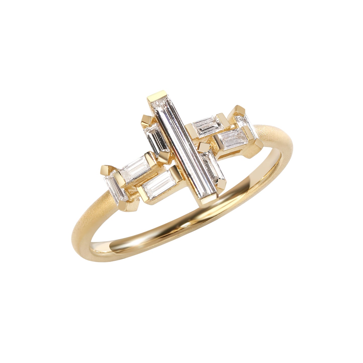 Extreme Long Baguette Diamond 18K Gold Ring