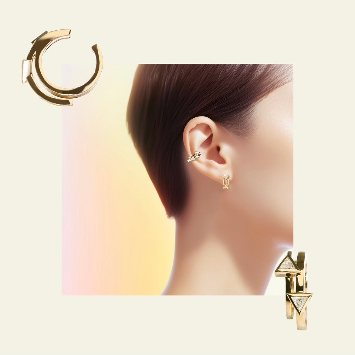 Triangle Diamonds 18K Gold Earcuff