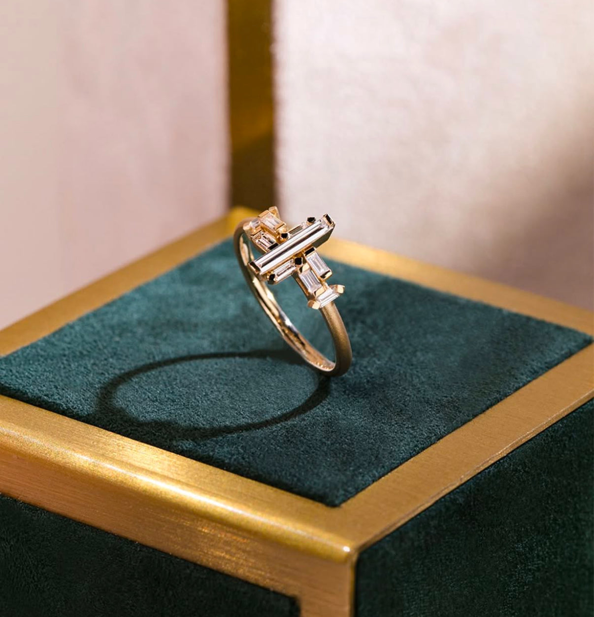 Extreme Long Baguette Diamond 18K Gold Ring