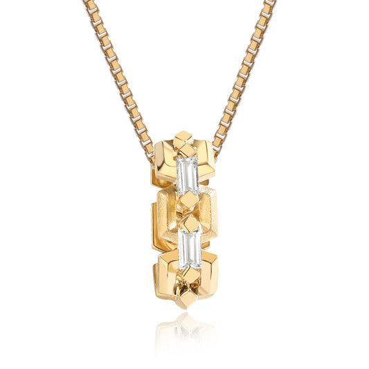 Interlocking Baguette 18K Gold Barrel Necklace