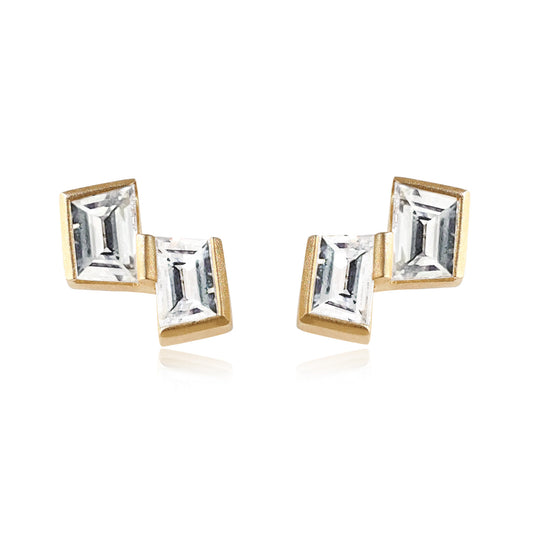 Trapezoid Duo Diamond 18K Gold Earstuds