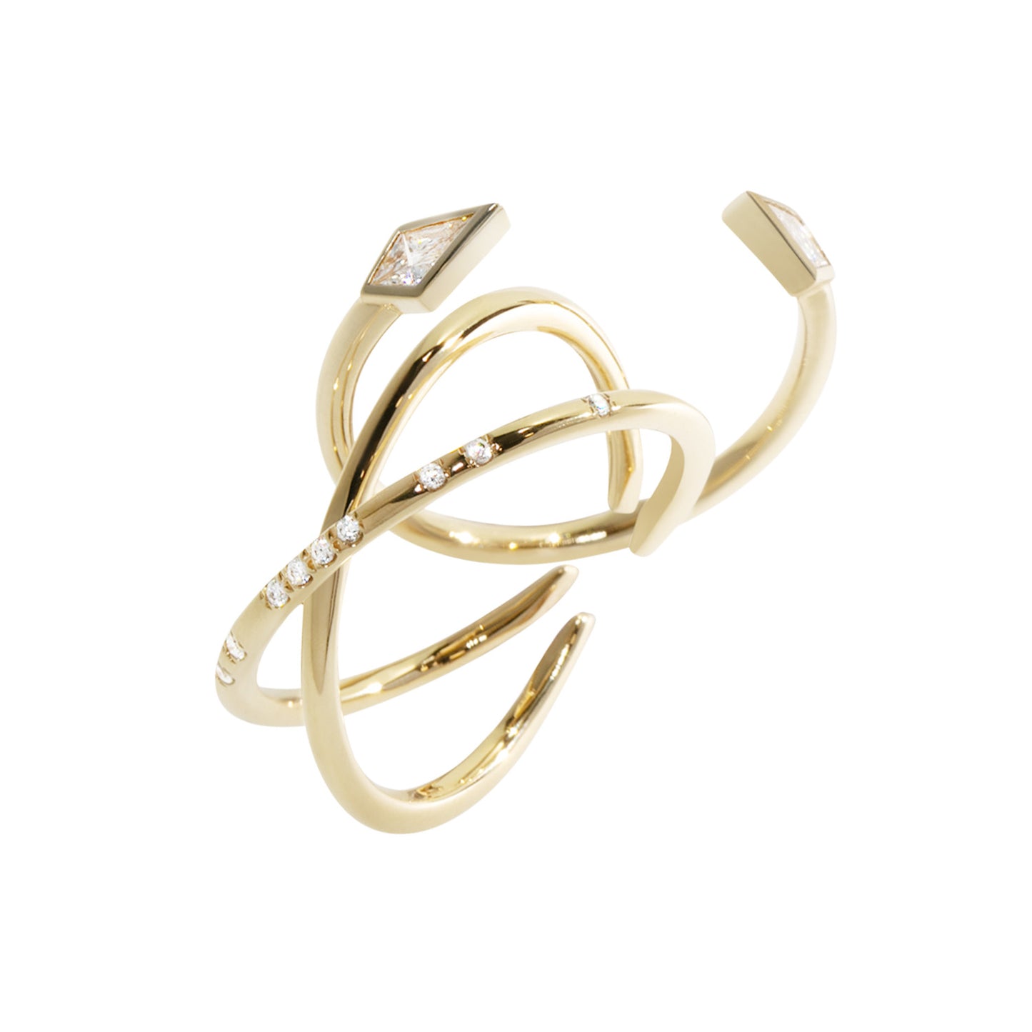 Mini Kite-shaped Diamond 18K Gold Cuff Ring