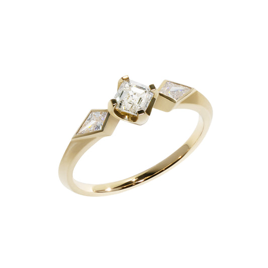 Baby Asscher & Kite Diamonds 18K Gold Promise Ring