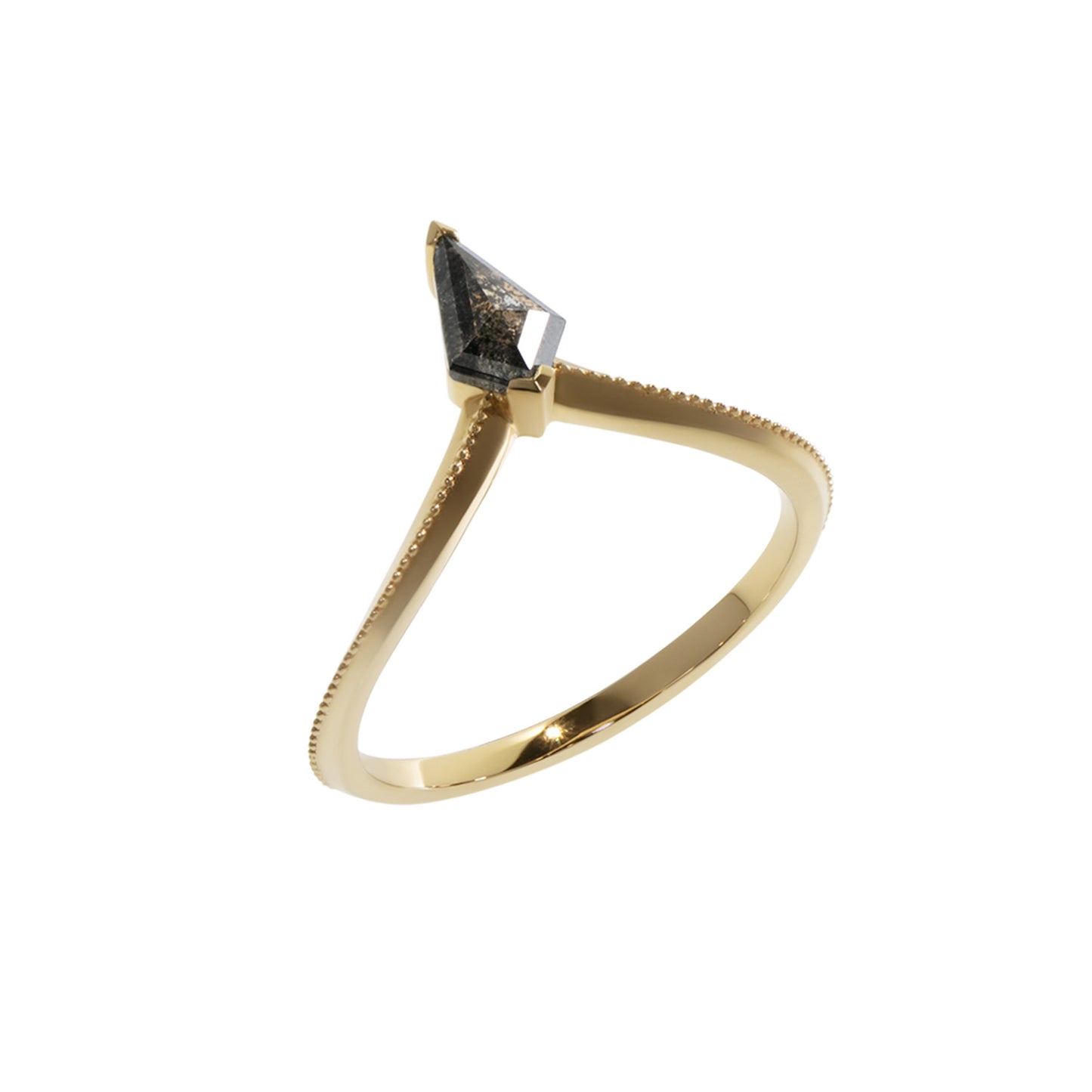 Kite-shaped Salt & Pepper Diamond 18K Gold Ring