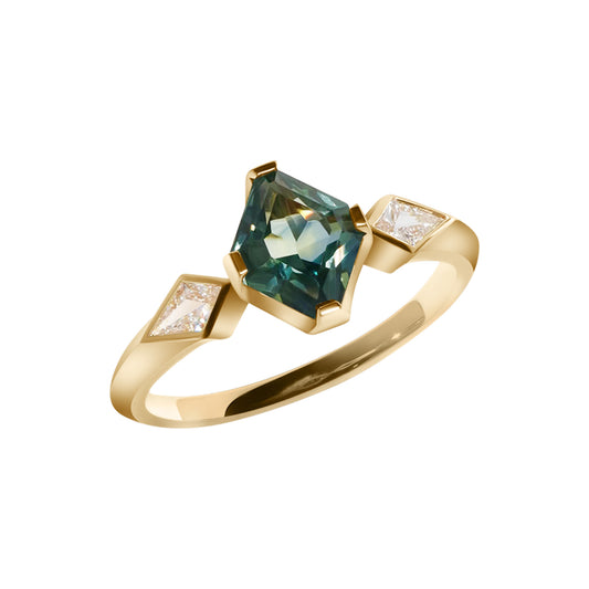 Unheated Sapphire & Kite-shaped Diamond 18K Gold Ring